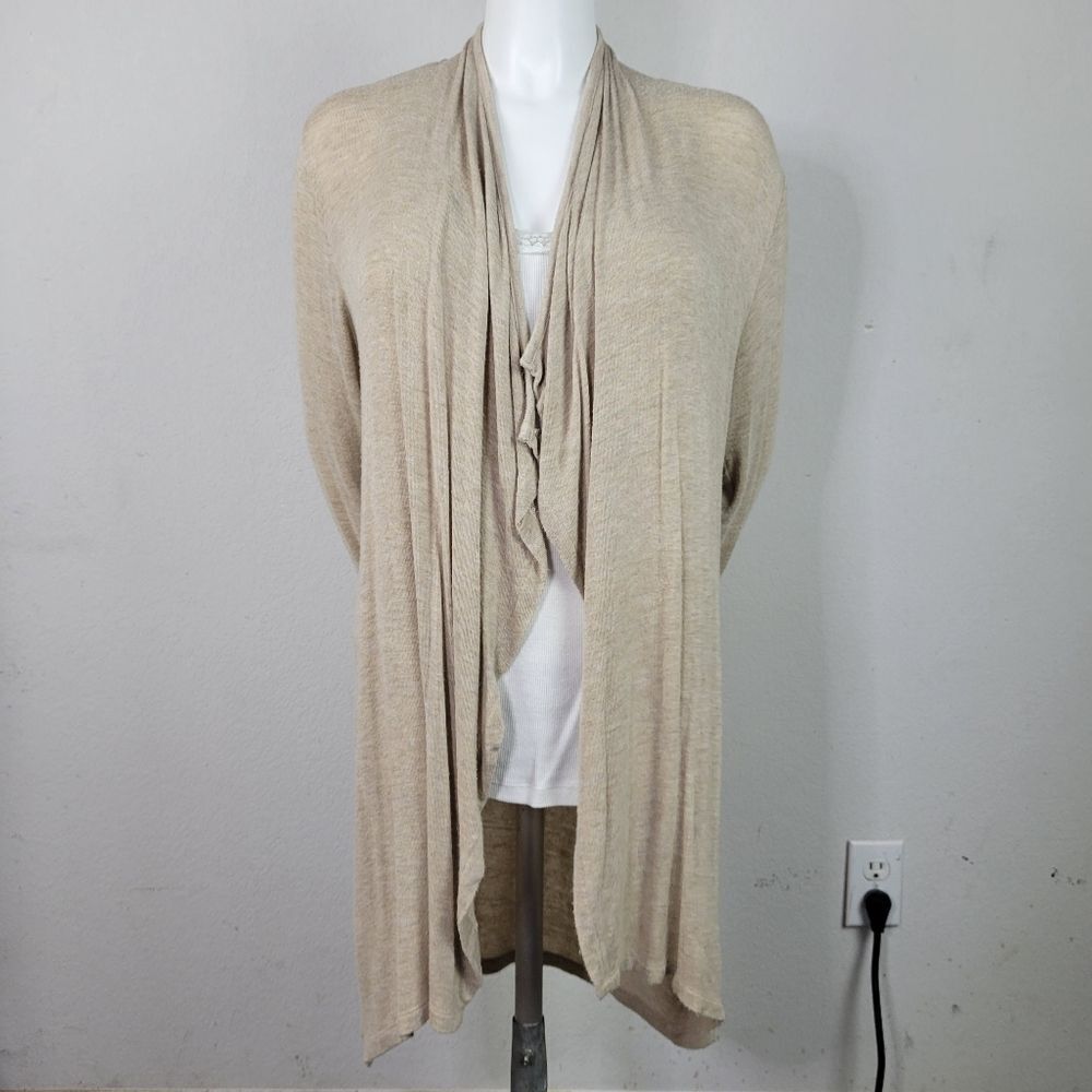 Ellen Tracy Oatmeal Heather Open‎ Front Long Cardigan Size M